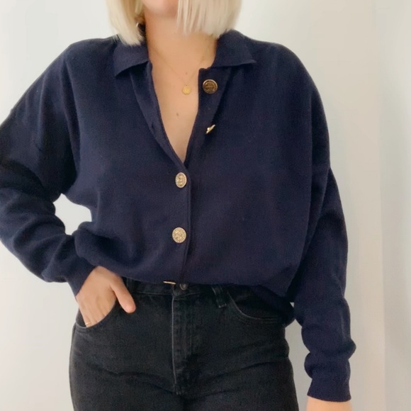 Vintage Tops - Vintage super soft cotton navy polo sweater/dress